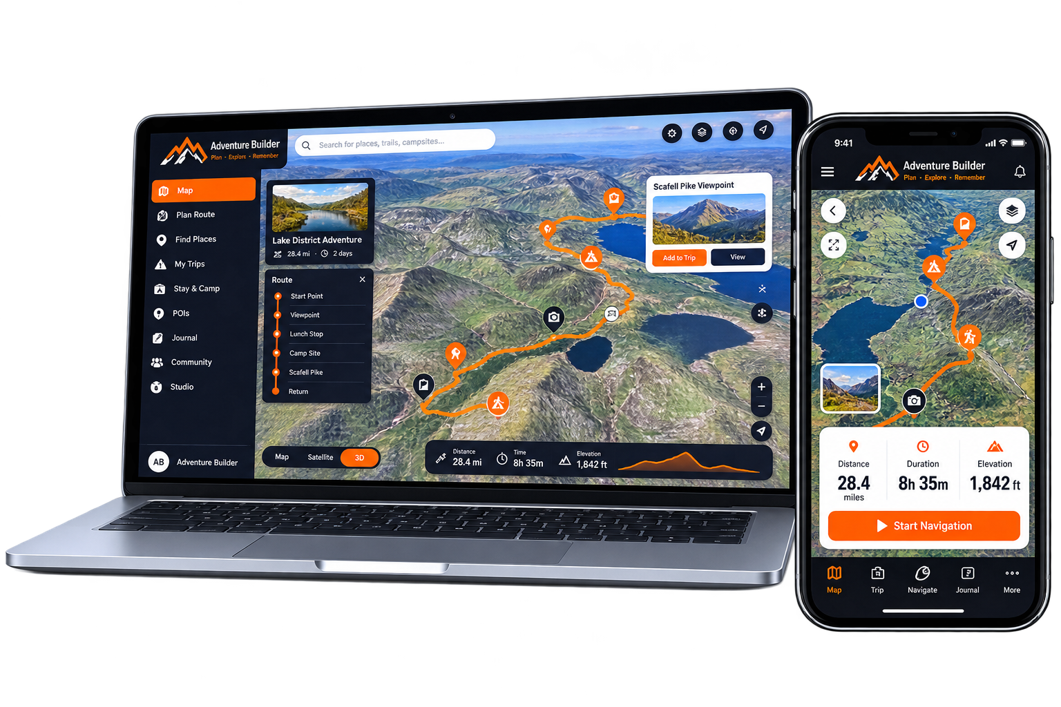 Adventure Builder journey planned on the website and ready on a phone